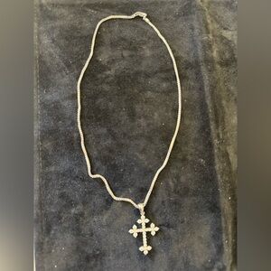Natural Diamond white gold Cross Pendant Necklace